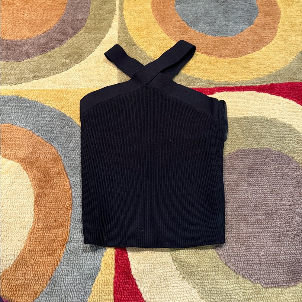 Babaton Black Ribbed Cross-Strap Tank Top